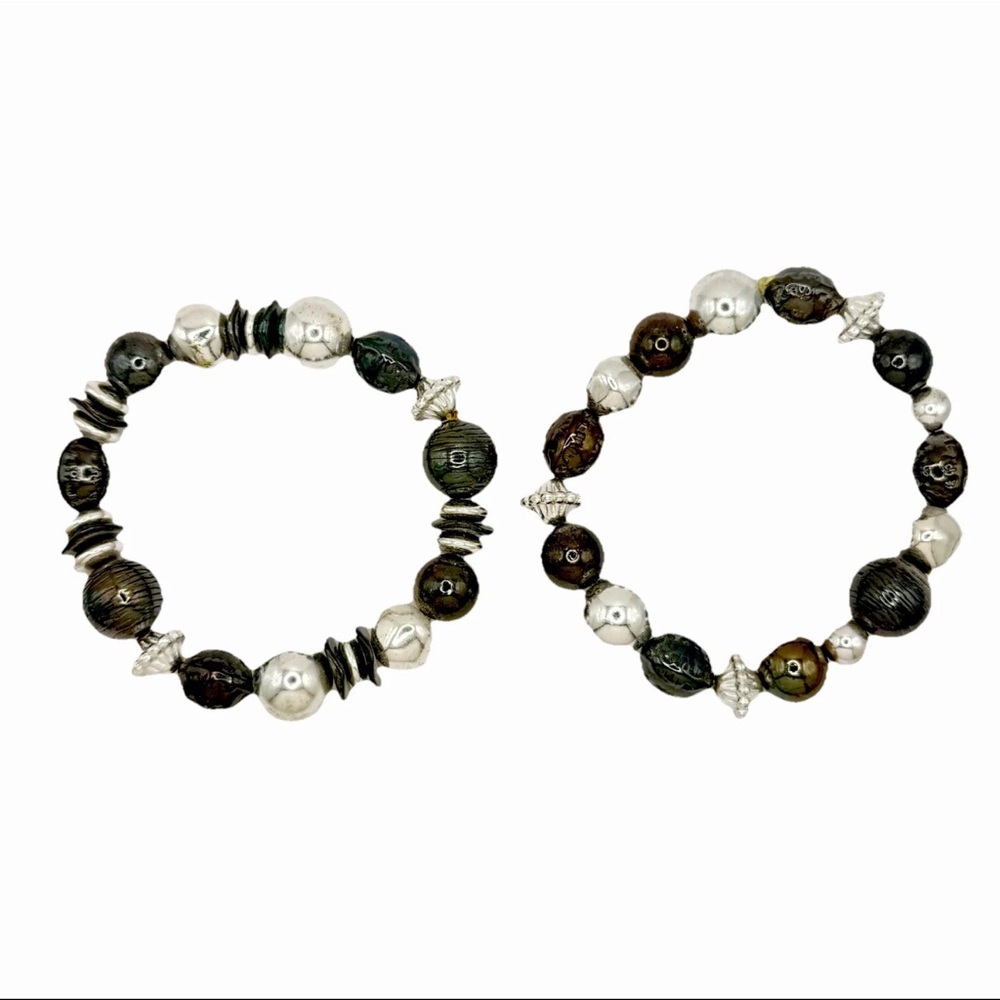 2 Piece Black & Silver Strect Bracket Set Costume Jewelry Pieces